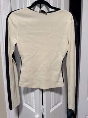 DISSH Cream Long Sleeve Colorblock Top with Black Panels